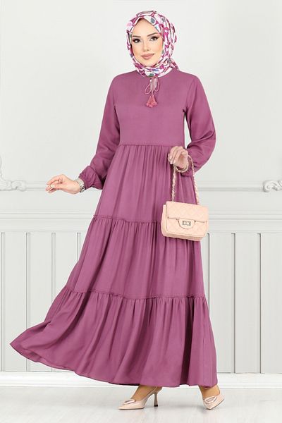 ModaMerve Flounced Skirt Hijab Dress 2352Bgs895-M Dark Rose