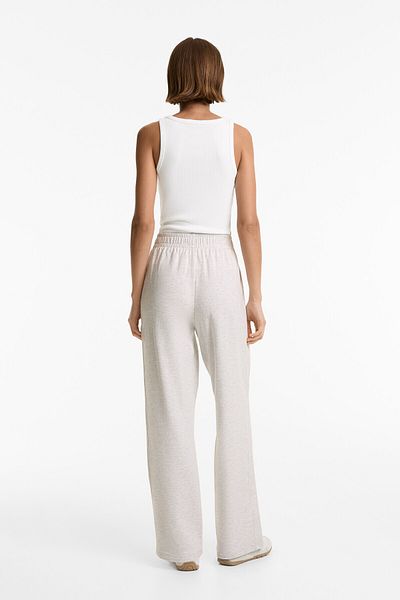 Oysho Rib detail wide-leg trousers with cotton and modal