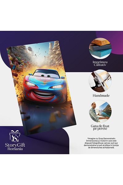 StoryGift Romania Tablou Canvas: Mașină Animată În Cursă- Desene Pentru Copii Pictura Digitala