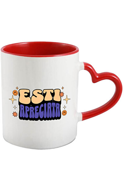 StoryGift Romania Cana Esti Apreciata, 330ml, Ceramica Cu Maner Inima Rosie, ...