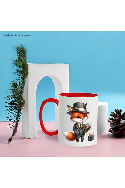StoryGift Romania Mug with a fox in a suit, illustration, gift, bouquet of flowers, hat, but on, With, STG