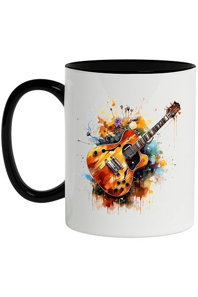 StoryGift Romania Mug With Guitar, Musical Instrument, Flowers, Paint, Multicolor 330 ml, Ceramic, With