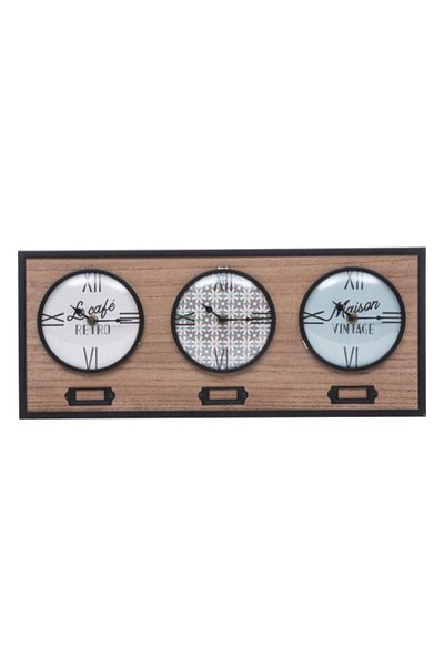 Atmosphera Natalino 3-Dial Retro Rectangular Analog Wall Clock 48 x 20 cm