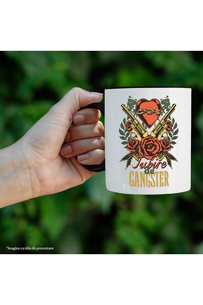 StoryGift Romania Mug Gangster Love Guns Heart Roses, 330ml, Ceramic with Black Handle, With ,STG