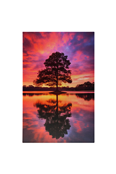 StoryGift Romania Tablou Canvas: Copac Inconjurat De Apa - Apus De Soare Fotografie Padure In Spate Pictura Digi