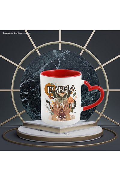 StoryGift Romania Mug With Name Izabela, Girl Collage, Butterfly, Flowers, Circle, 330ml, Ceramic with Handle, With ,STG.