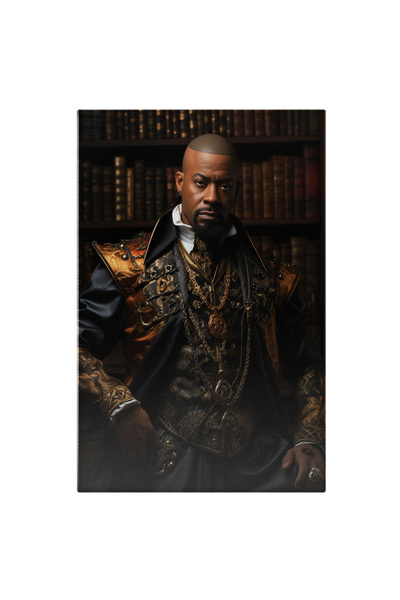 StoryGift Romania Tablou Canvas: Portret Barbat Afro Cu Esarfa Mantie De Aur Medalion Masiv Ca Din Basme Tinuta I