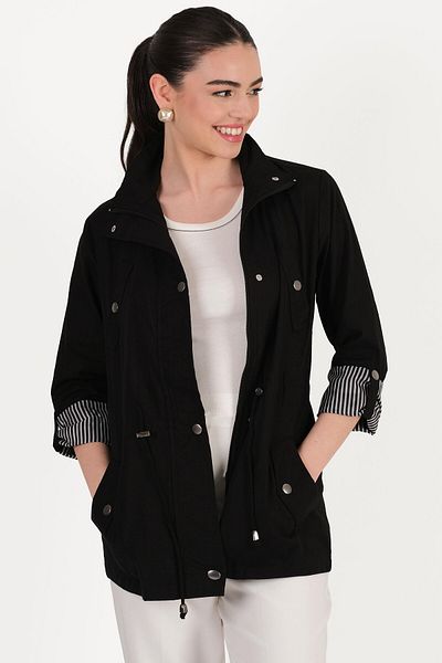 Spazio Oriente Stand Collar Zippered Snap Coat Black