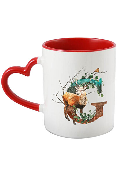 StoryGift Romania Cana Cu Litera, G, Cerb, Pasare, Crengi, Frunze, Multicolor...