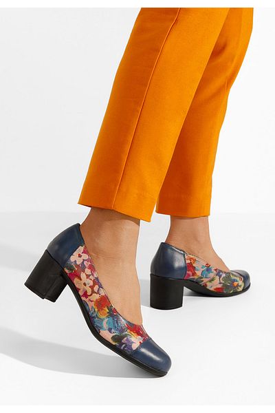 B T Shoes Judy Multicolored Leather Chunky Heel Shoes