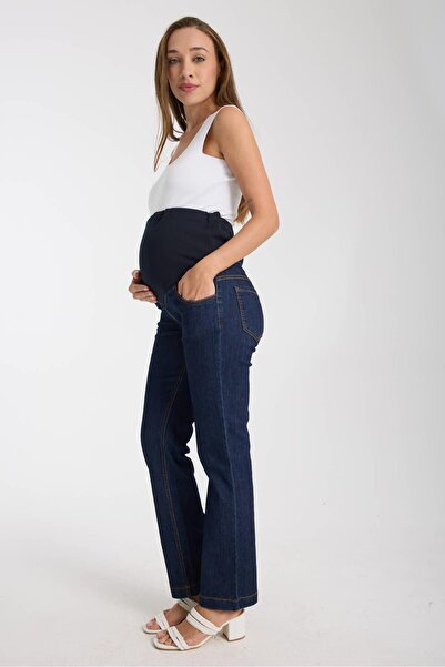 LİYACA ESNEK KARIN BANTLI BELİ AYARLANABİLİR MOM FİT HAMİLE KOT PANTOLON