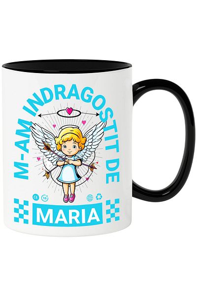 StoryGift Romania Mug with Baby Girl with Angel Wings Text I'm in Love with Mary Valentine's Day, With