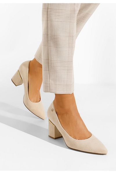B T Shoes Elegant Beige Nelia V2 Chunky Heel Shoes