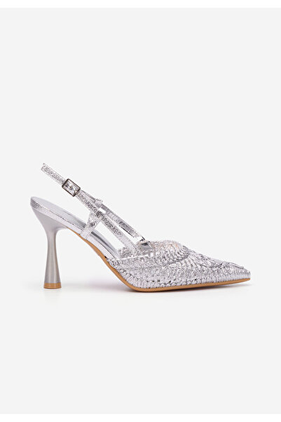 B T Shoes Stribrné lodičky s otevřenou patou Azzie V2