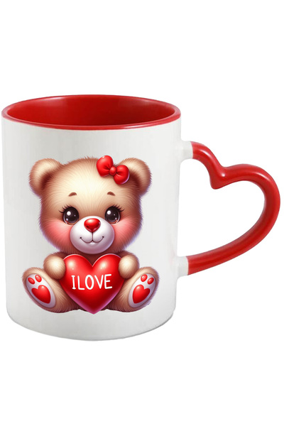 StoryGift Romania Cana Cu Ursulet Tinand In Brate O Inima Pe Care Scrie "i Lo...