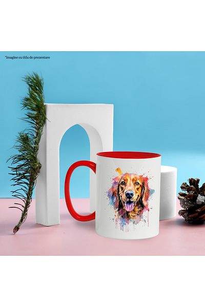 StoryGift Romania Puppy Head Mug, Smile, Animal, Watercolor, Multicolor 330 ml, Ceramic with, With