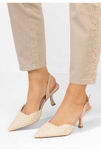 B T Shoes Shemika beige thin heel shoes