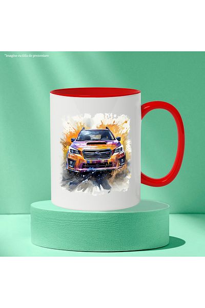 StoryGift Romania Mug With Subaru, Car, Brand, Speed, Watercolor, Illustration, Multicolor 330 ml, , With ,STG