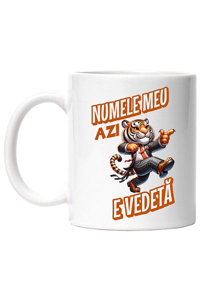 StoryGift Romania Mug Tiger in costume Funny Text Today, my name is a star, Birthday, 330ml, Sky, With
