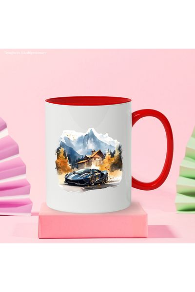 StoryGift Romania Mug With Illustration, Car, House, Mountain, Forest, Autumn, Multicolor 330 ml, Wax, With ,STG