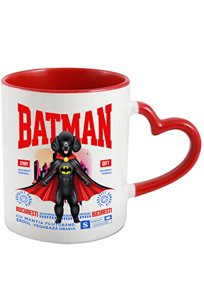 StoryGift Romania Cana Cu Pudel / Poodle Caine In Costum De Batman Cu Pelerina, Erou Nocturn, Dese, Cu ,stg