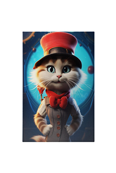 StoryGift Romania Tablou Canvas: Pisicuta Cu Vesta Gri Si Nasturi Colorati Cu...