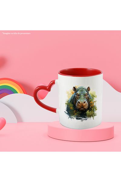 StoryGift Romania Mug With Hippo, Lake, Plants, Vegetation, Illustration, Multicolor 330 ml, Ceramics, With ,STG