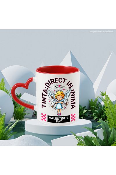 StoryGift Romania Mug Angel of Love Arrows Target Heart, 330ml, Ceramic with Red Heart Handle, With ,STG