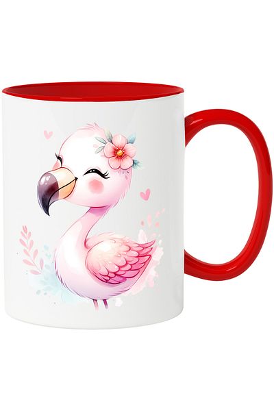 StoryGift Romania Mug with a Flamingo bird | illustration | flower | plants | color spots | hearts, With ,STG