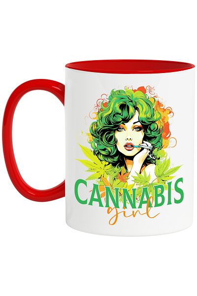 StoryGift Romania Mug with the message "Cannabis girl", hippie style, culture, illustration, green, port, With ,STG