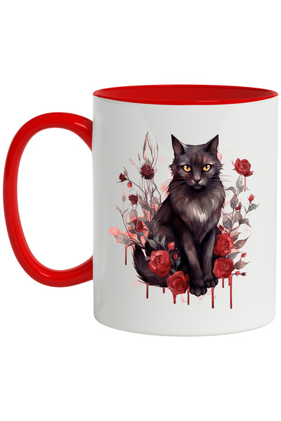 StoryGift Romania Cana Cu Pisica, Trandafiri, Watercolor, Frunze, Gotic, Mult...