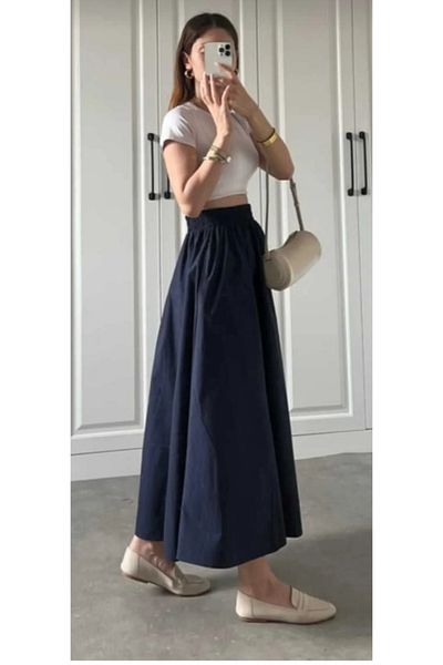 DENİKK Women's Trend Long Skirt with Elastic Waist Pocket
