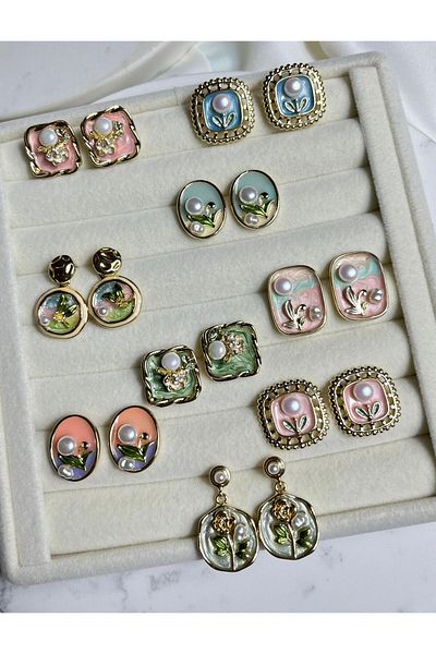 Orvix Accessories أقراط نسائية من الفولاذ غير محددة باللون الأزرق العتيق أقراط صيفية أقراط سهرة أقراط هدية
