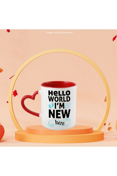 StoryGift Romania Mug With Hearts And Steps With The Message "hello, World, I'm New Here" - Buna Lume Su, Cu,stg