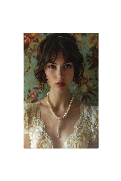 StoryGift Romania Tablou Canvas: Perle La Gâtul Tinerei Cu Părul Scurt Decolt...