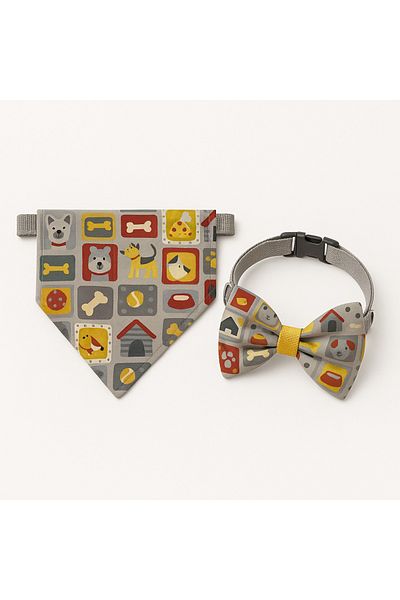 MS Pet Design Adjustable Cat Dog Bandana Bow Tie Set - Christmas Gift