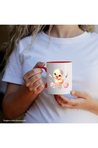 StoryGift Romania Mug with a little chick | illustration | painted eggs | flowers | hearts | playful | curi, With ,STG