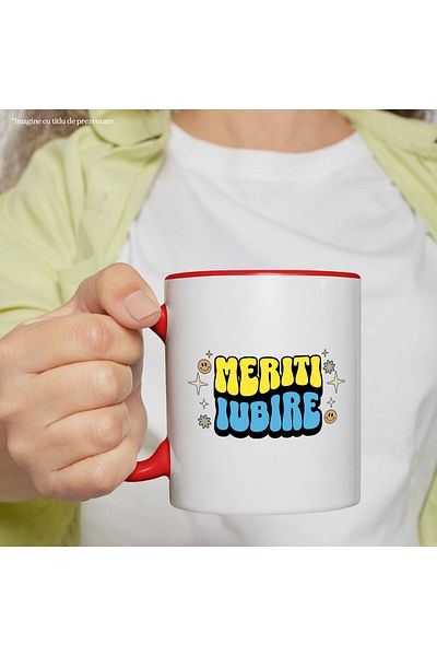 StoryGift Romania You Deserve Love Mug, 330ml, Ceramic with Red Handle, With Red Handle STG, STG