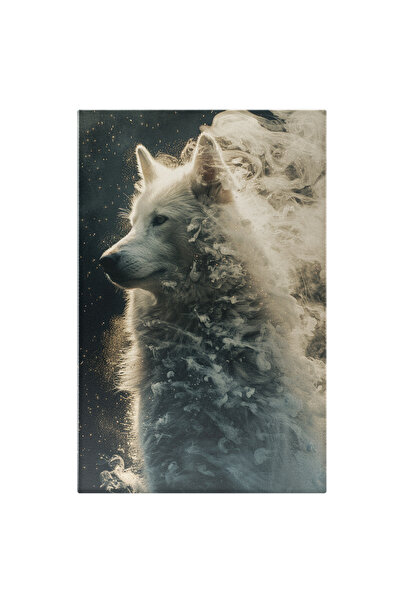 StoryGift Romania Tablou Canvas: Lupul Cel Alb Transformat De Timp În Nori Și Fum - Lupul De Fum Pictura Digital