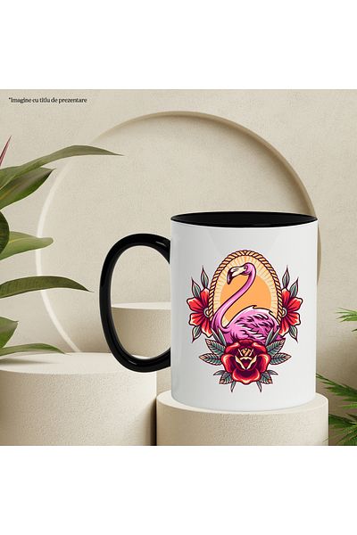 StoryGift Romania Mug With Flamingo, Flowers, Leaves, Rope, Bird, Exotic, Multicolor 330 ml, Ce, Cu,STG.