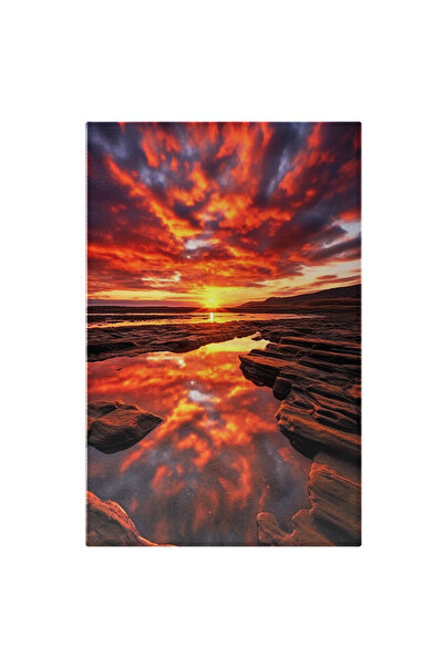 StoryGift Romania Tablou Canvas: Peisaj Cu Un Apus De Soare - Pietre Roci Apa...