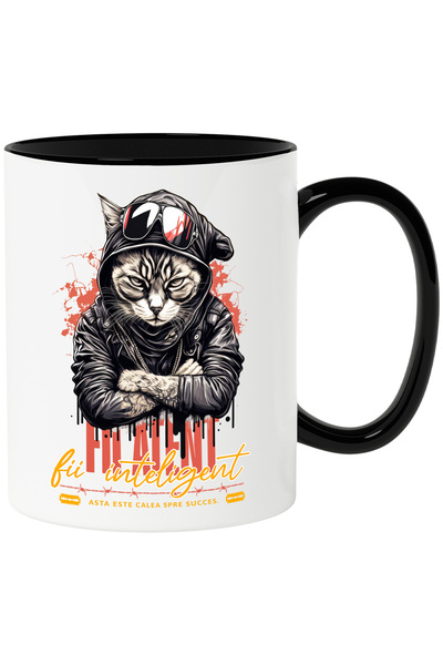 StoryGift Romania Cana Pisica Ganster Cu Ochelarii, Text Fii Aternt , 330ml, ...