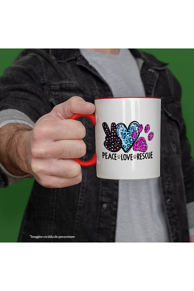 StoryGift Romania Mug with the message "Peace, Love, Rescue", dog, pet, illustration, at, With, STG