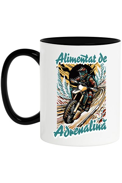 StoryGift Romania Adrenaline-fueled mug man on a motorbike mountain speed, 330ml, Ceramic with Handle, With