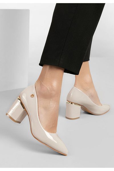 B T Shoes Nelia V3 Beige Chunky Heel Shoes