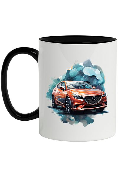 StoryGift Romania Mug With Car, Mazda, Old,, Car, Speed, Water, Watercolor, Multicolor 330 m, With