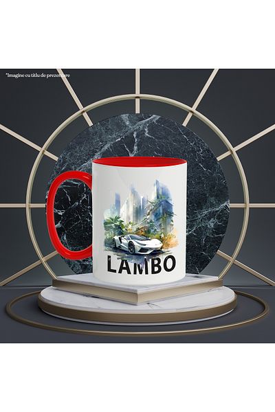 StoryGift Romania Mug With Sports Car, City, Greenery, Trees, Blocks, Multicolor 330 ml, Ceramics, With ,STG