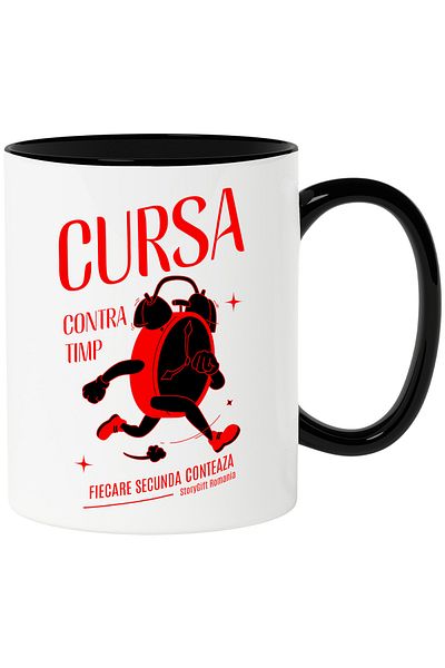 StoryGift Romania Mug Running Clock, text every second counts, 330ml, Ceramic with Handle Ne, With