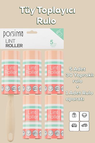 Porsima 3104 Cat Dog Hair Collector Roller + 4 Spare Rollers Cream