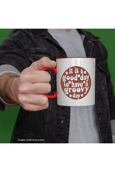 StoryGift Romania Popcorn mug with the text "It's a good day to have a cool day" with Red Handle, With ,STG.